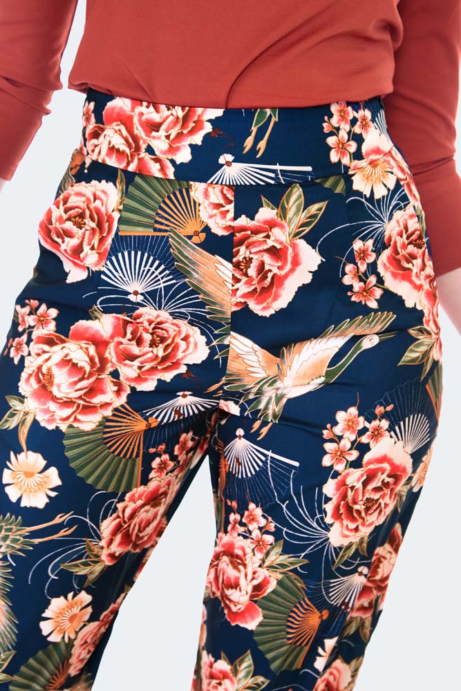 Kimono Print Wide Leg Trousers