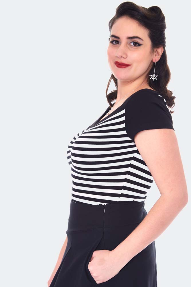 Curve Striped Short Sleeve Low Neck Top