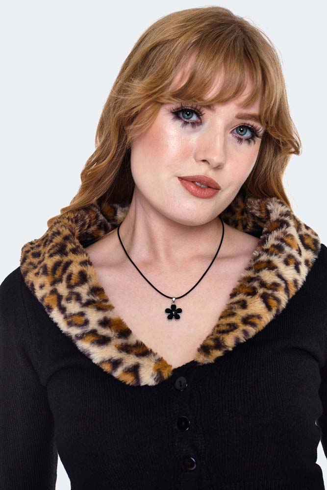 Leopard Fur Collar Cardigan Set