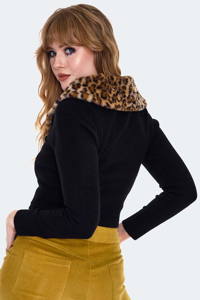 Leopard Fur Collar Cardigan Set