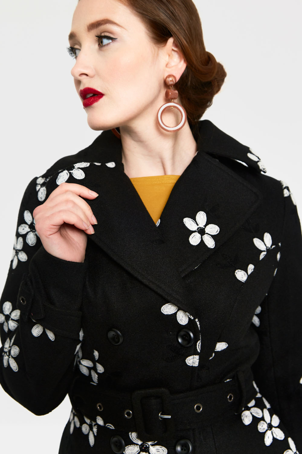 Floral Flocked Double Breasted Coat