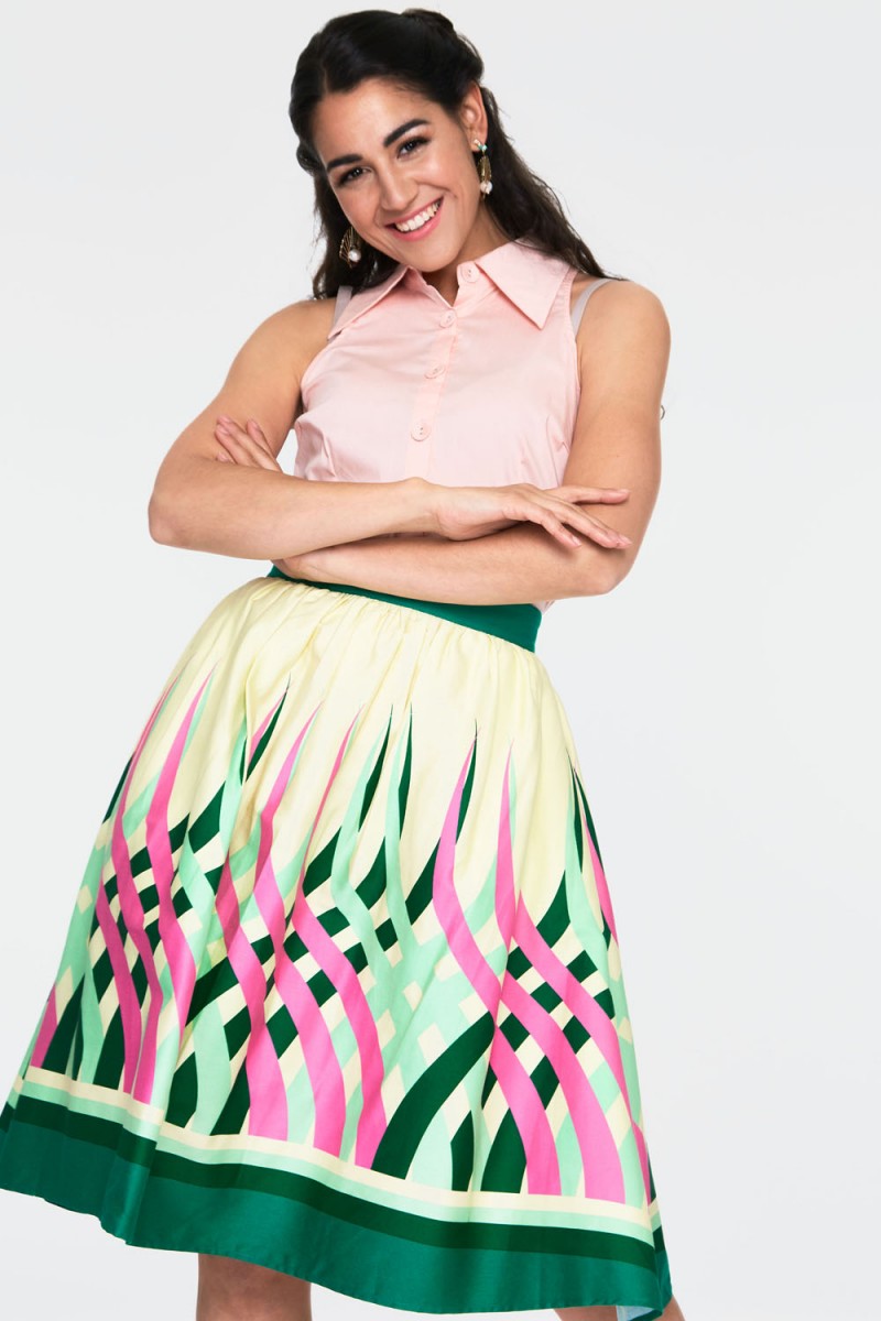 Mia Colour Wheel Border Print Flare Skirt