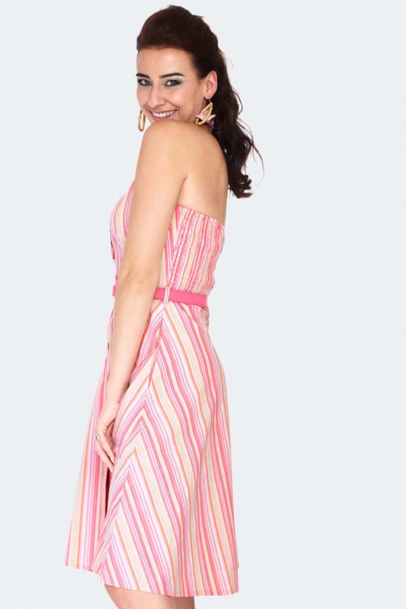 Midge Multicolour Striped Halter Neck Flared Dress