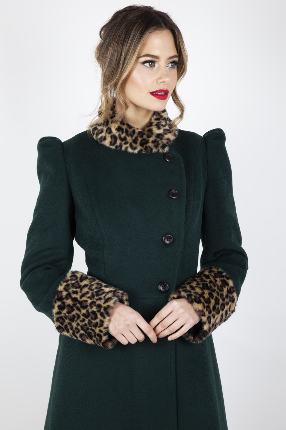 Curve Natasha Faux Fur Leopard Trim Coat