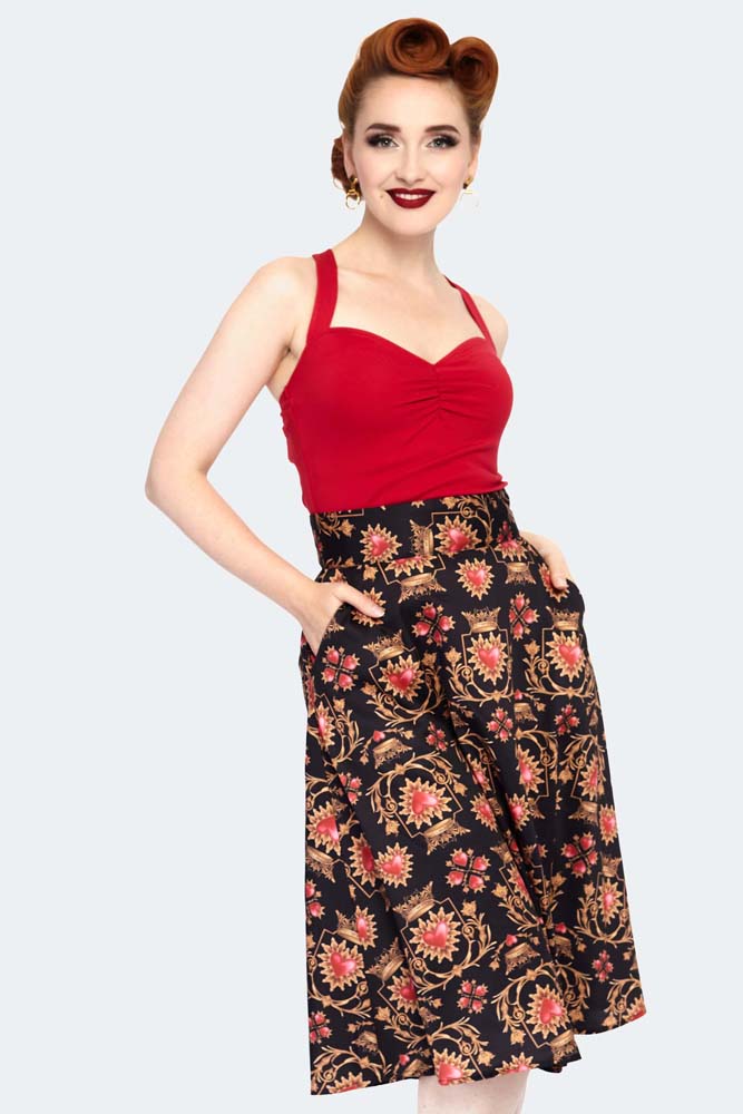 Queen Of Hearts Mid Length Flare Skirt