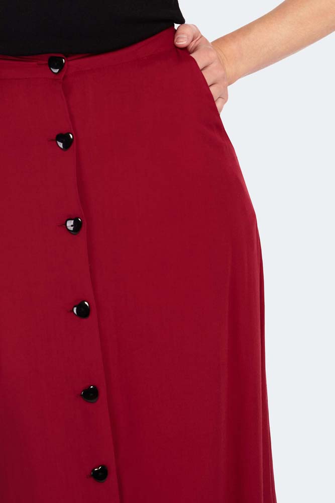 Red Heart Button Midi Skirt