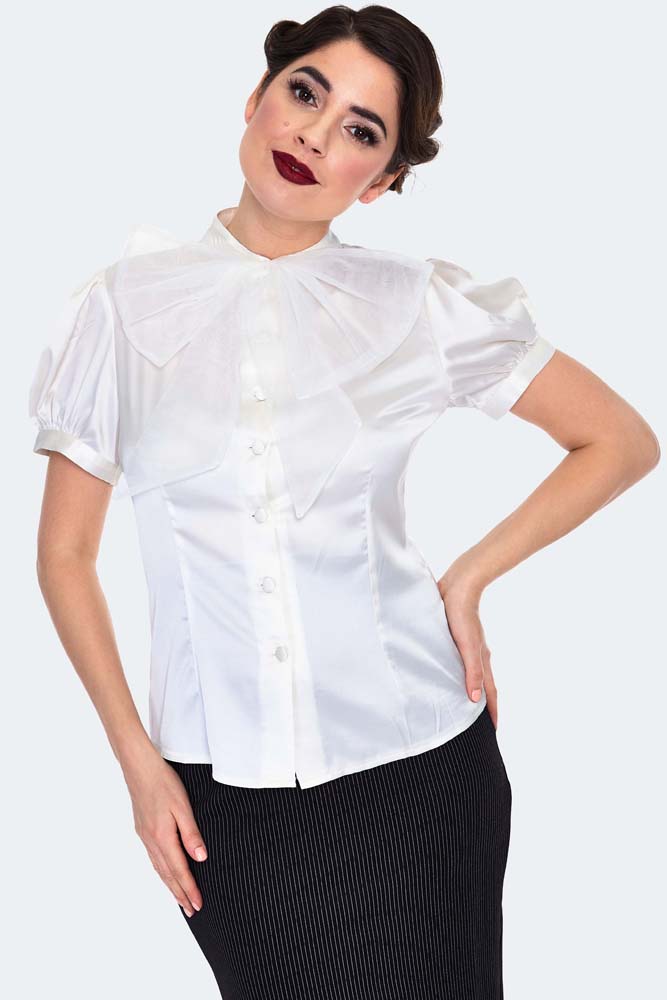 Satin Blouse With Organza Bow