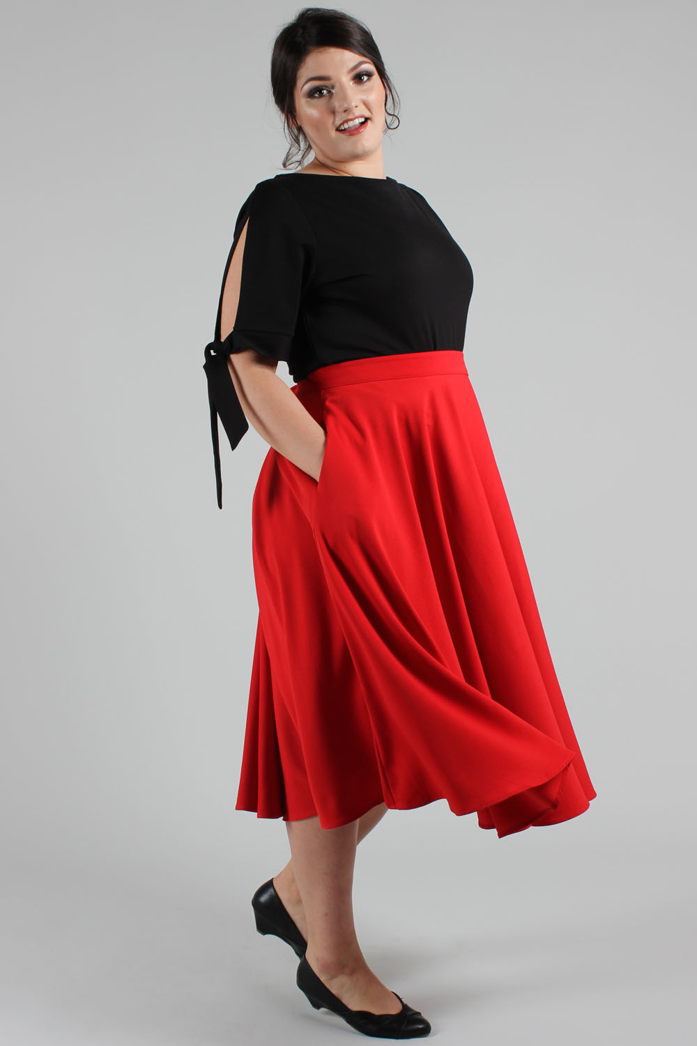 Curve Rosy Flared Midi Skirt
