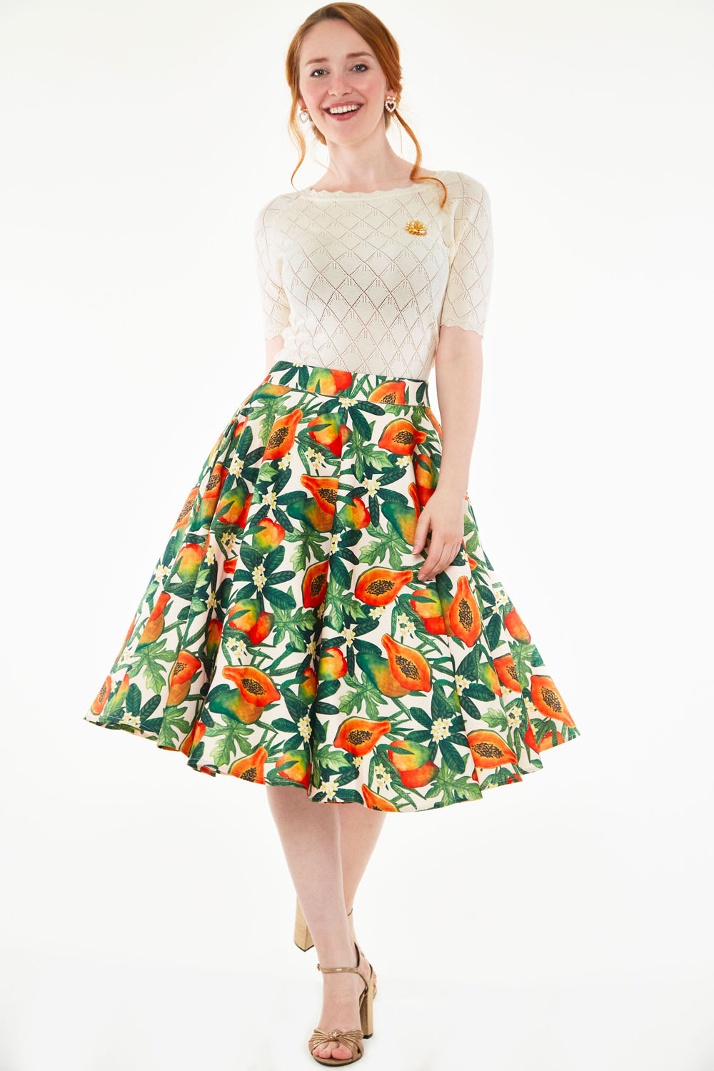 Curve Cherie Tropical fruit print flare skirt