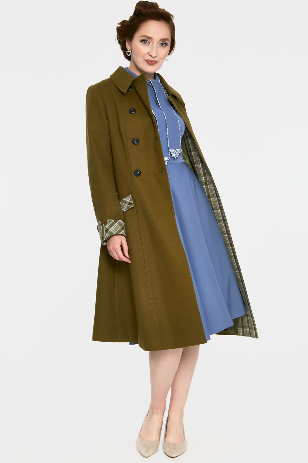 Susie Coat With Button Up Plaid Constrast