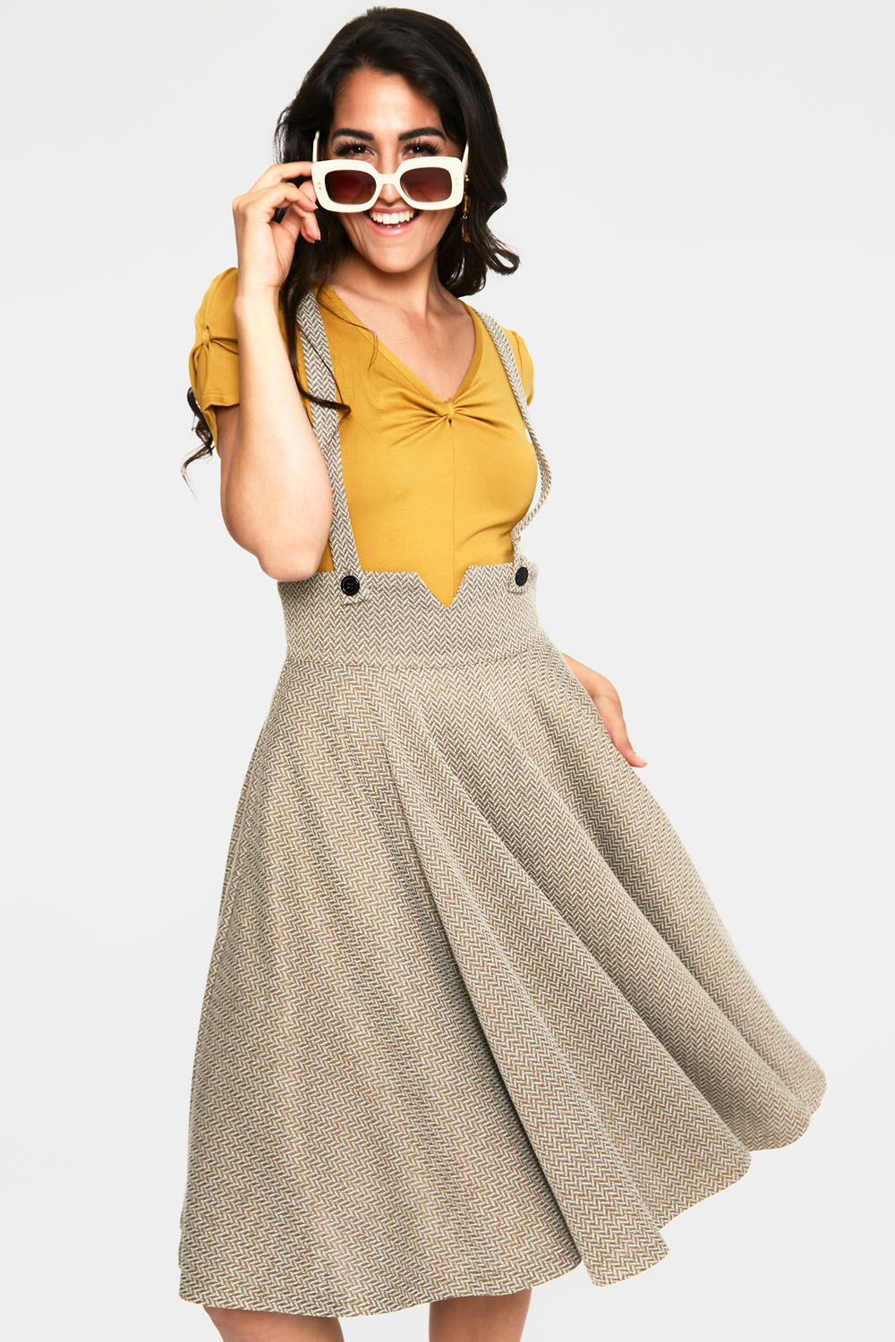 Curve Toyin Olive Herringbone Overall Skirt