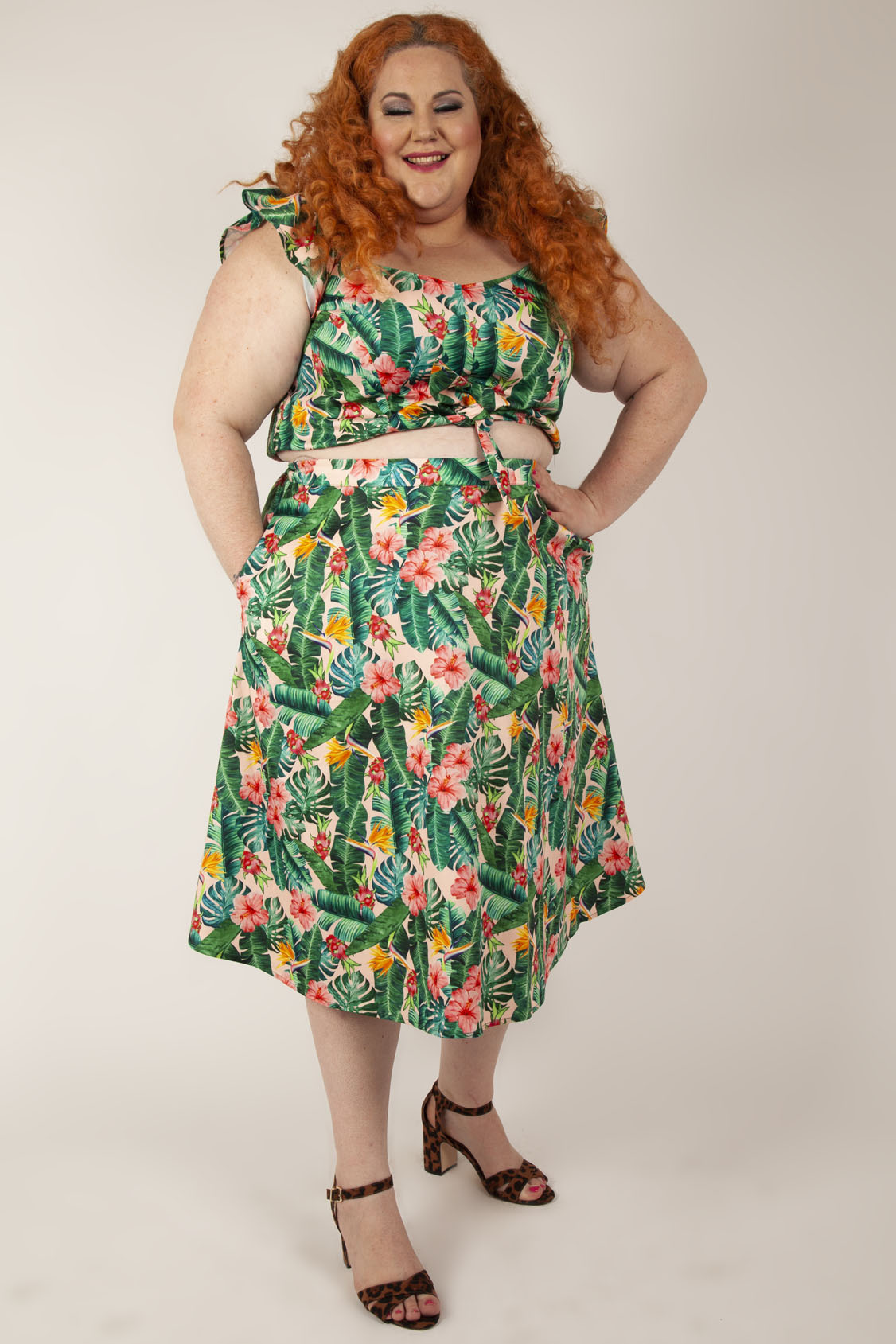 Curve Valentina Floral Tropical Print Skirt