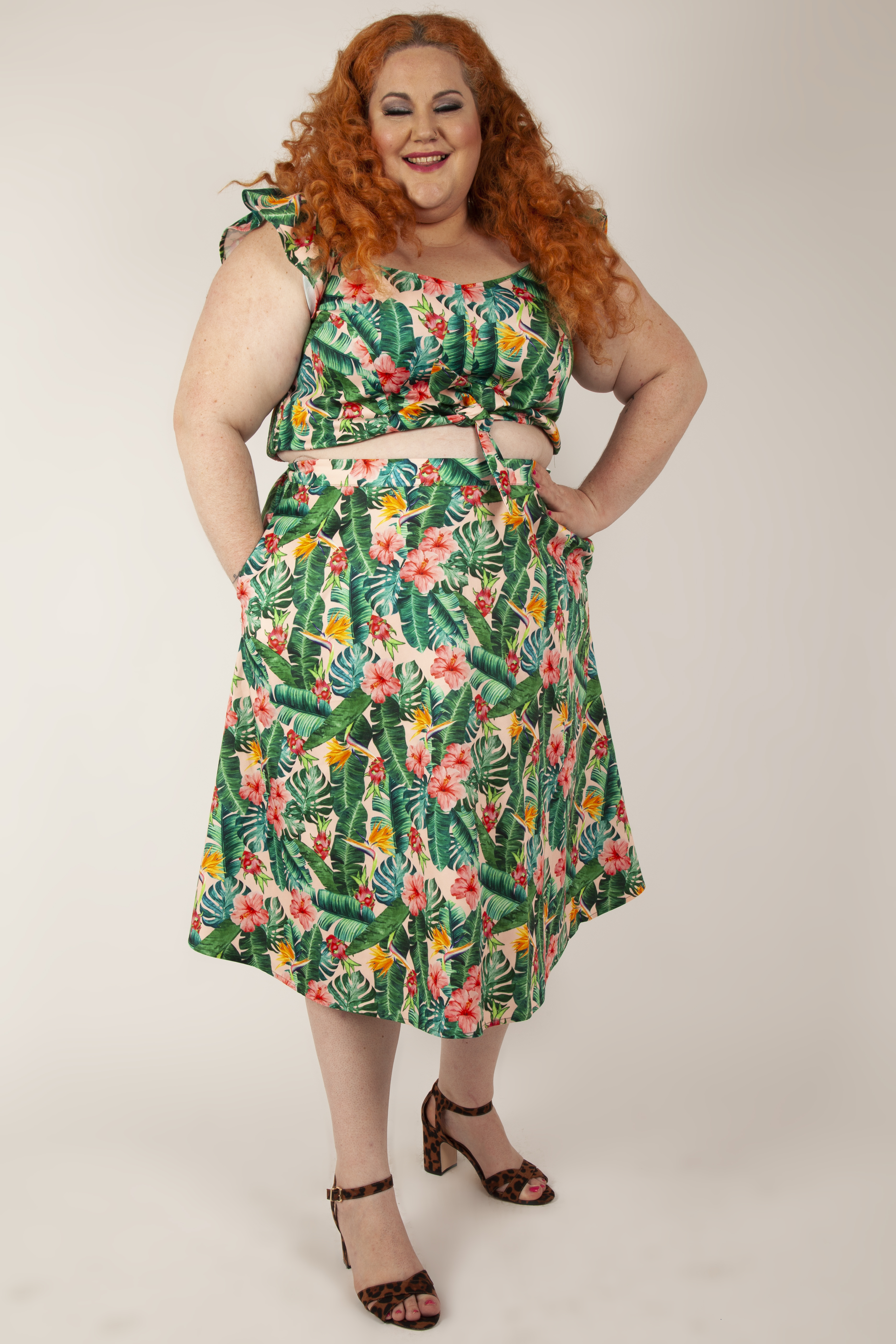 Curve Valentina Floral Tropical Print Cropped Top