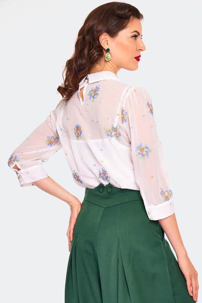 Wonder White Chiffon Floral Embroidered Blouse