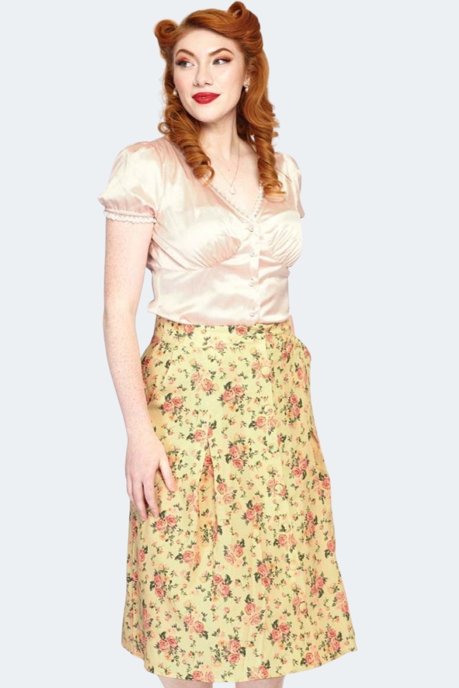 Vintage Floral Button Front Skirt